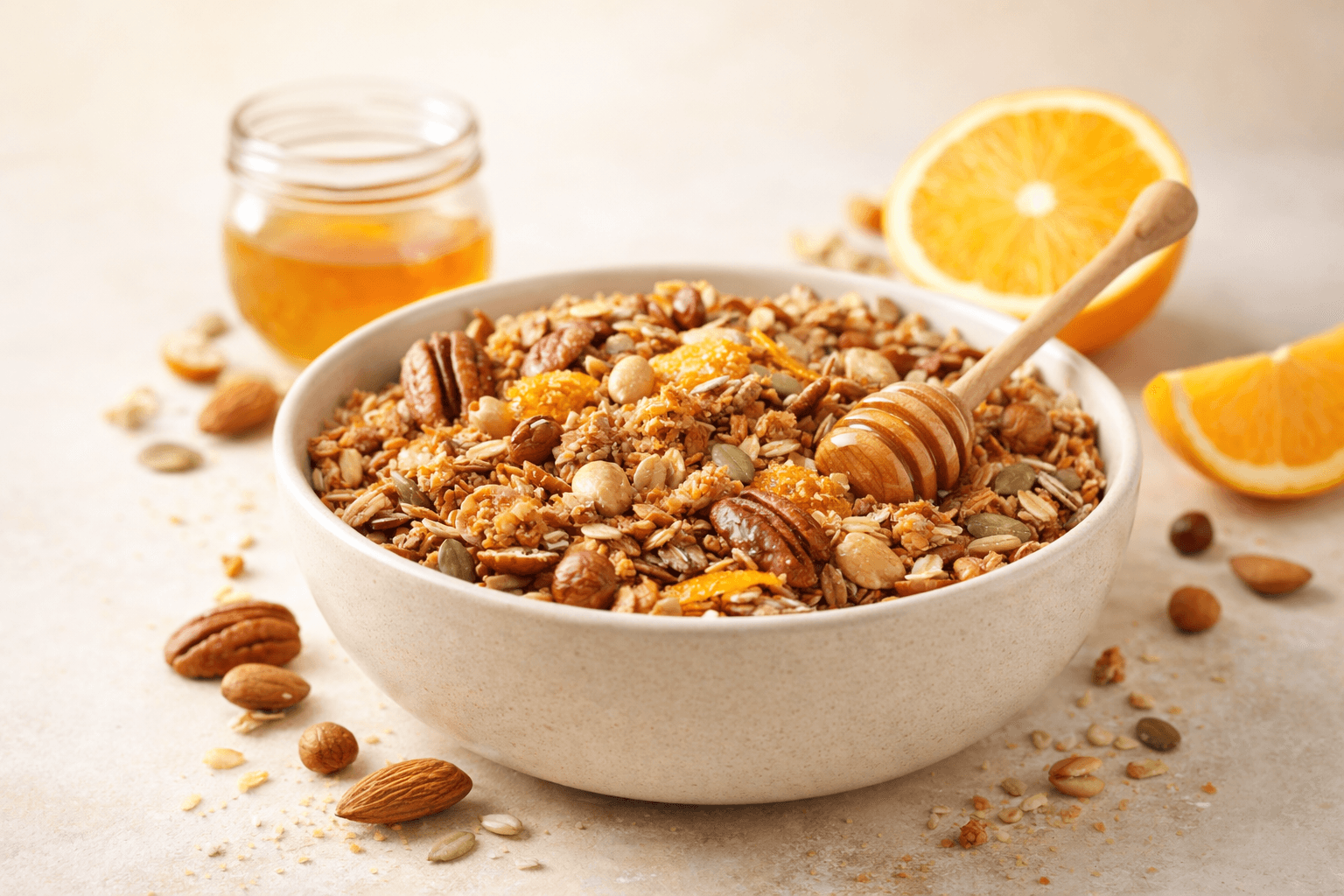 Poppy granola con frutos secos y miel
